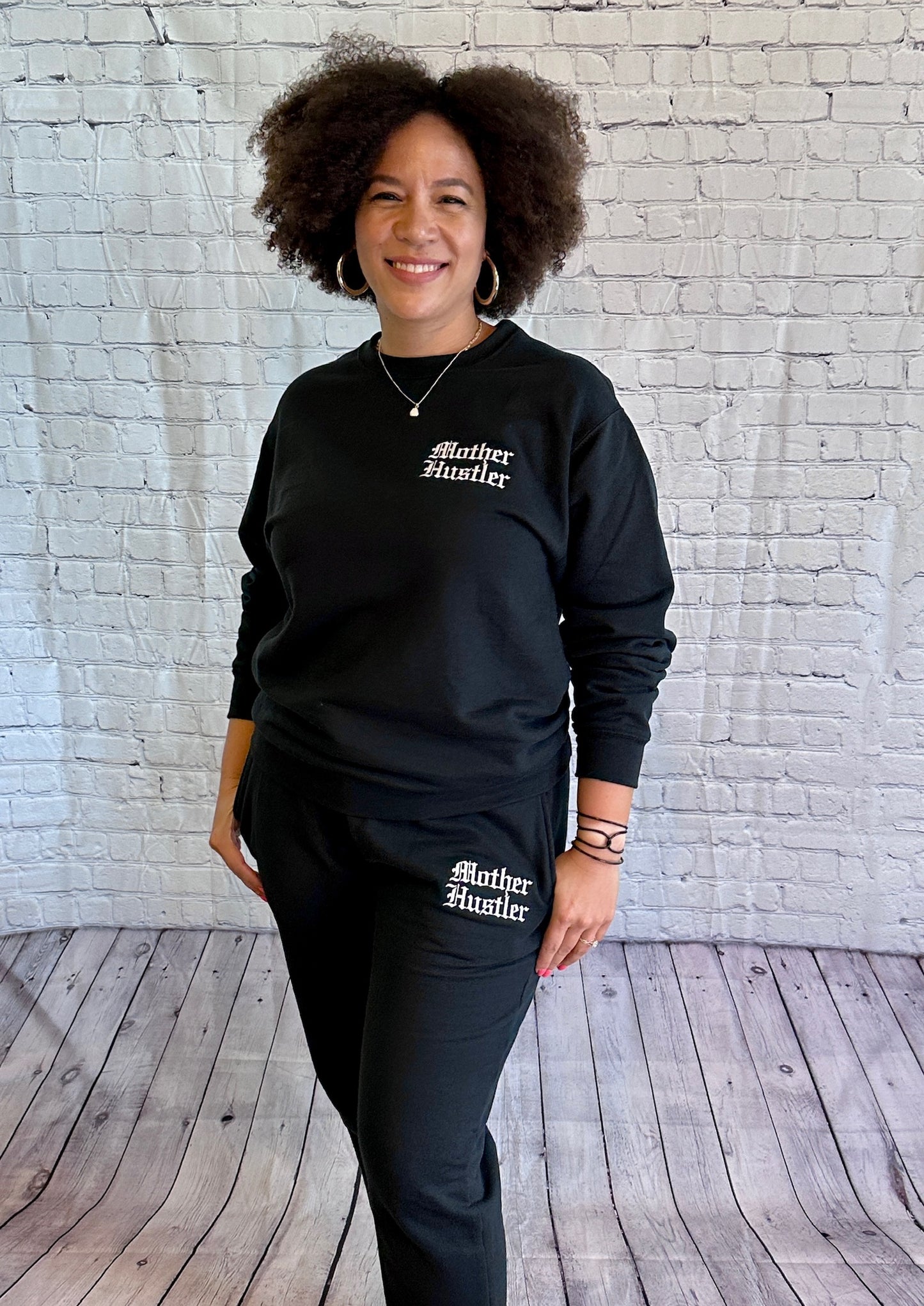 Mother Hustler Embroidered Jogger -Black